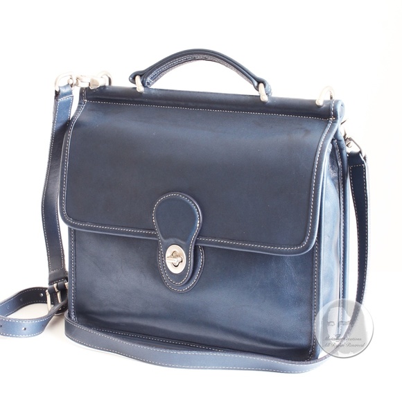 Coach Willis Bag Royal Blue Leather Silver HW Contrast Stitching 2005 HTF #9927 - Picture 6 of 12